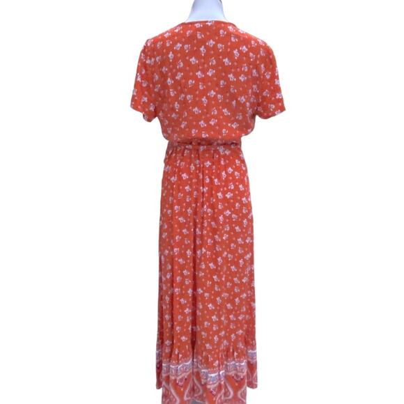 Medium Fall Maxi Dress Long Boho Medium Wrap Dress Cottage Prairie Orange Dress - Picture 13 of 16